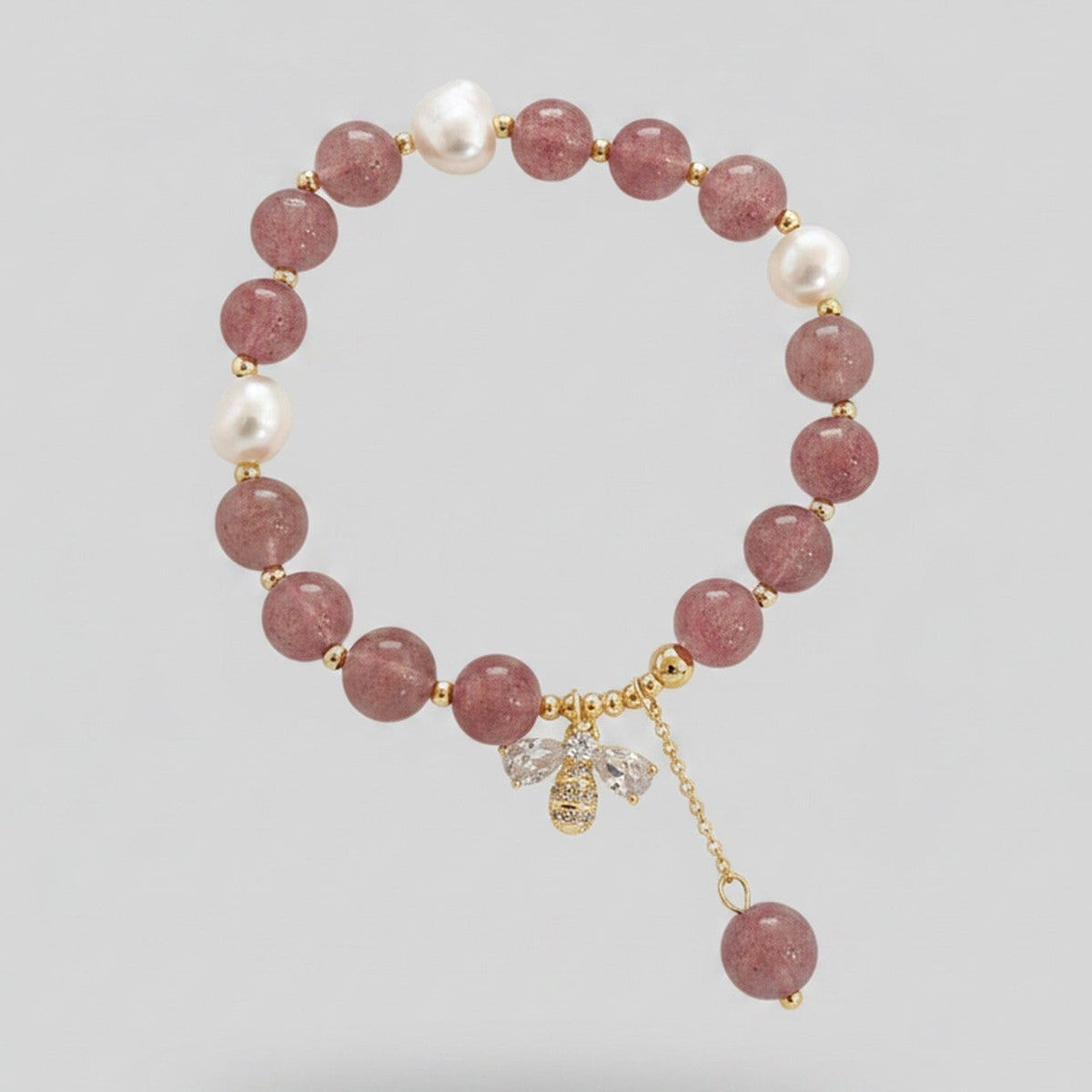 Mauve Pearl Beaded Bracelet With Butterfly Charm – jewelry (view 1)