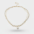 Double Strand Pearl Necklace with Rhinestone Pendant - Necklace #9 Gold Dual Layer – jewelry (view 1)
