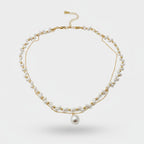 Double Strand Pearl Necklace with Rhinestone Pendant - Necklace #9 Gold Dual Layer – jewelry (view 1)