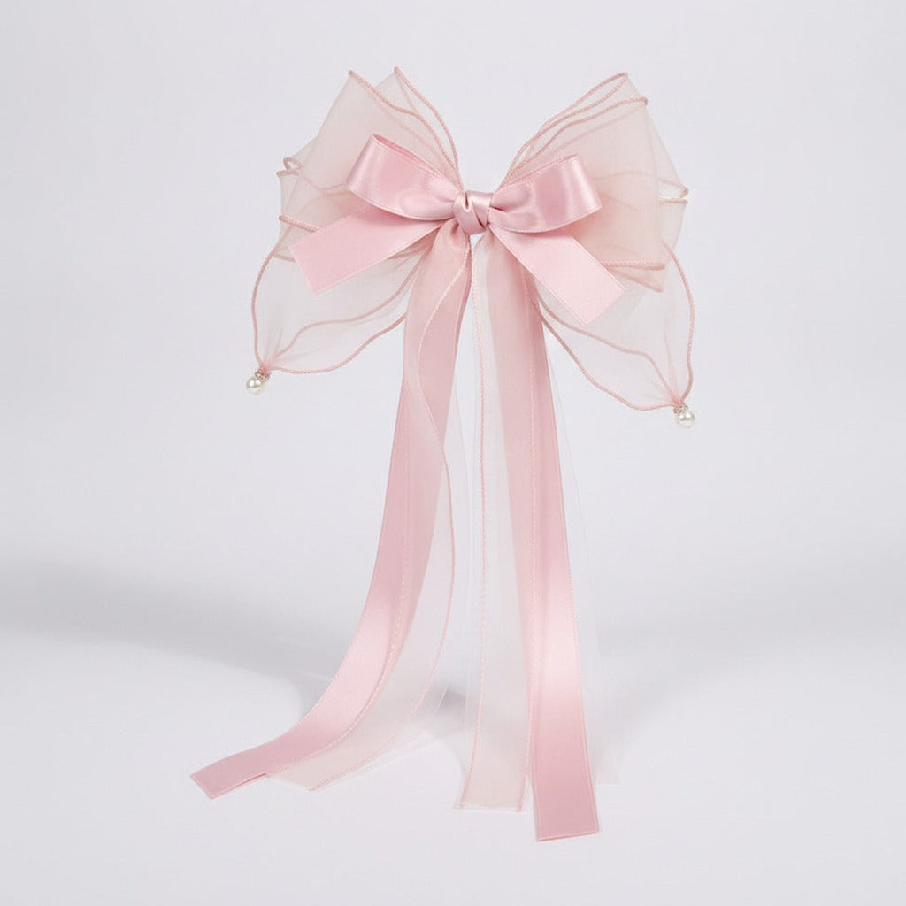 Sheer Bow Hair Claw - Soft Pink