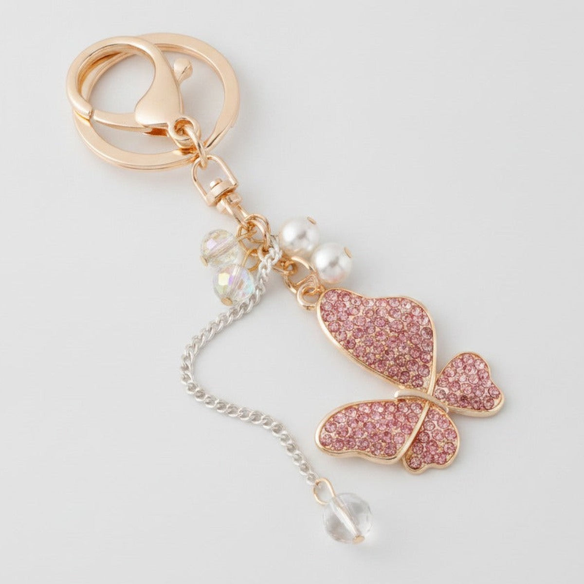 Sparkle Butterfly Charm Keychain - Pink
