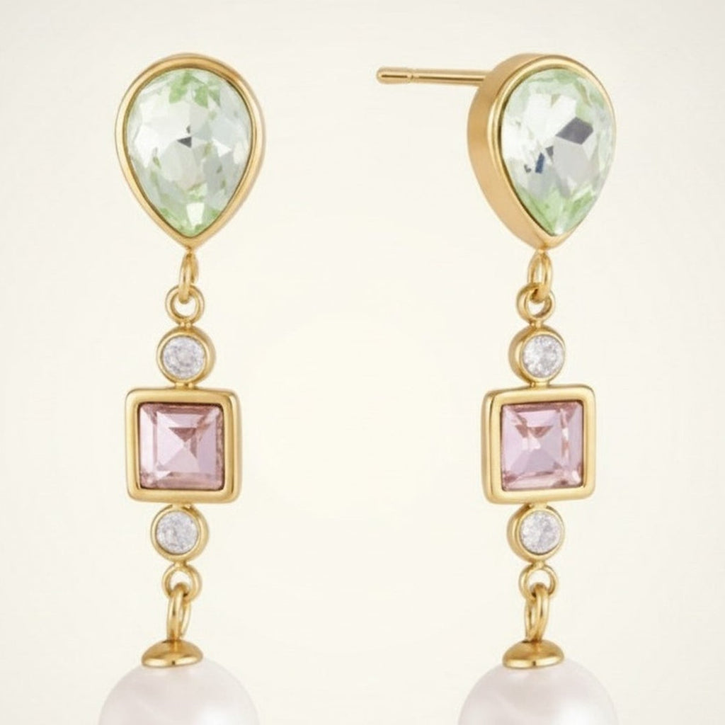 Gold Plated Pastel Gemstone Pearl Drop Earrings – jewelry (view 1)