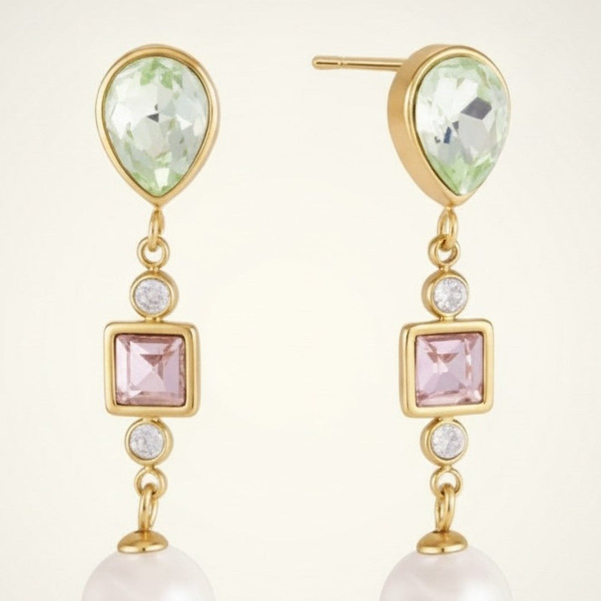 Gold Plated Pastel Gemstone Pearl Drop Earrings – jewelry (view 1)