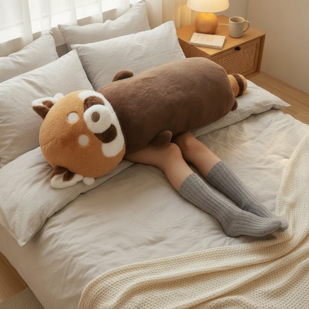 Raccoon Long Plush Pillow - Brown
