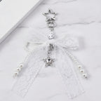 Lace Ribbon Pearl Bag Charm - White