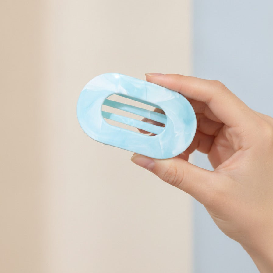 Frosted Oval Claw Clip - Sky Blue