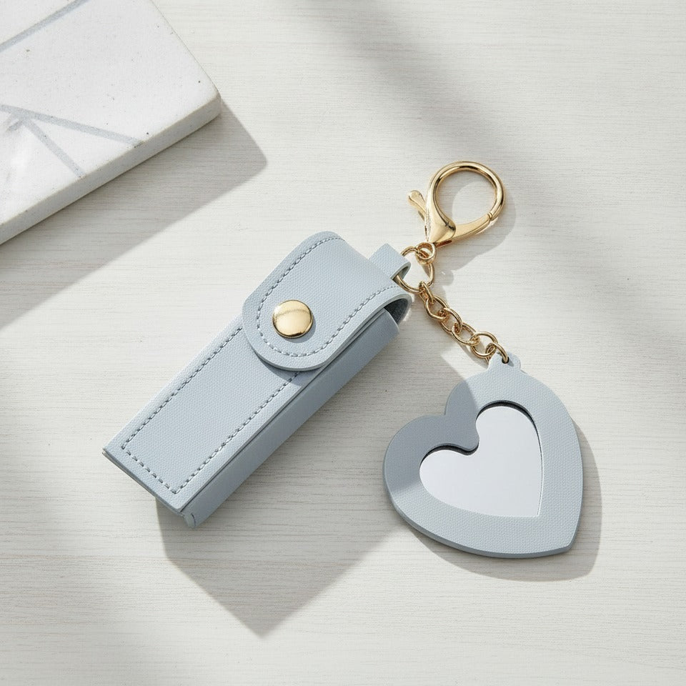 Heart Cutout Leather Keychain - Sky Blue