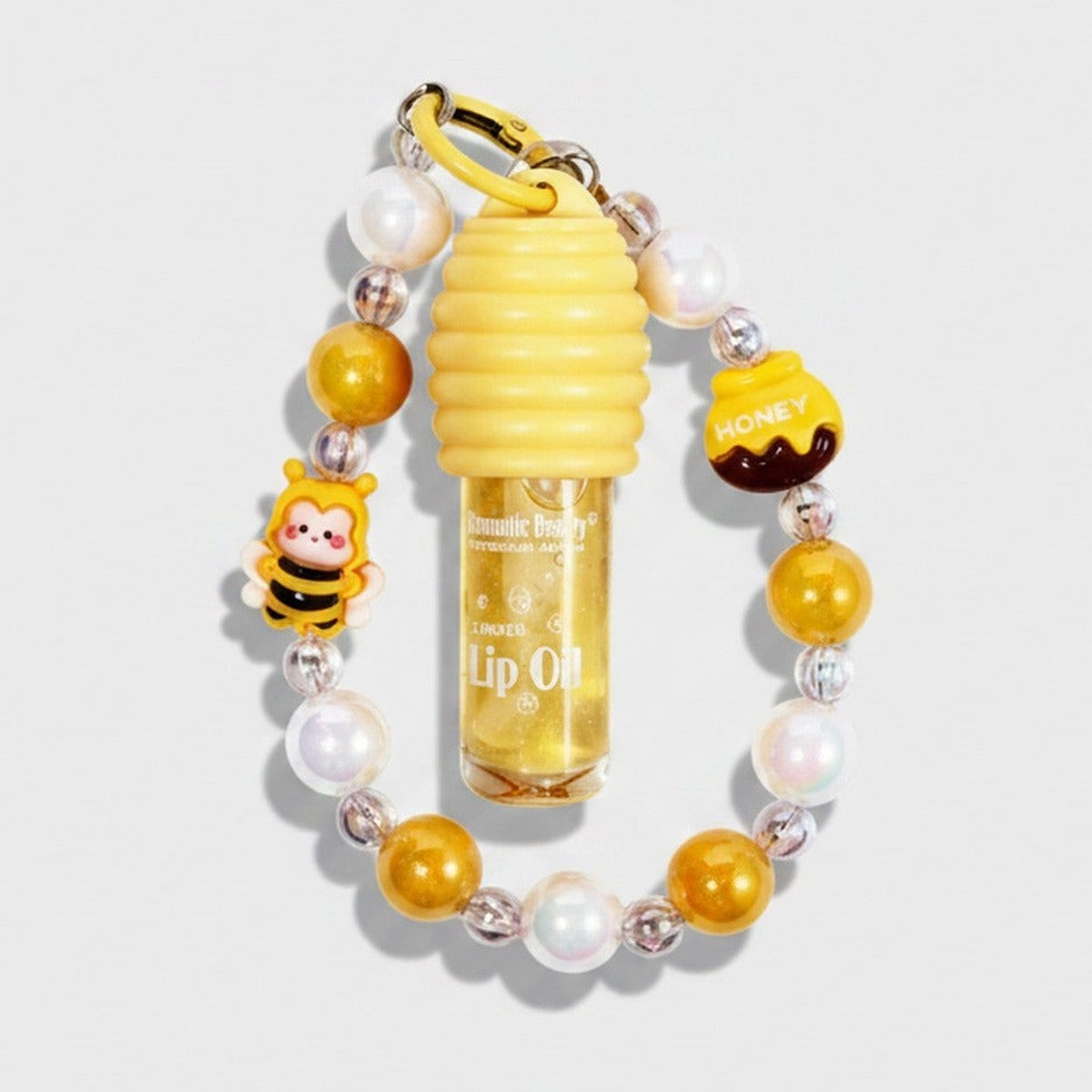 Honey Bee Beaded Lip Oil Keychain Charm – Korean beauty tool (view 1)