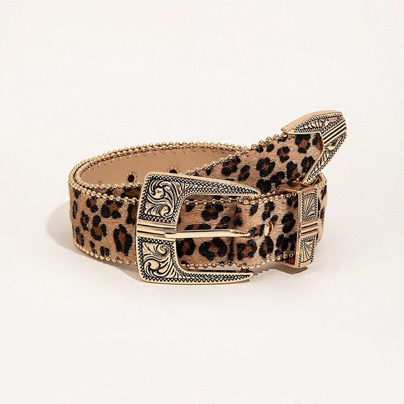 Vintage Leopard Metal Engraved Belt Women Fashion Accessory