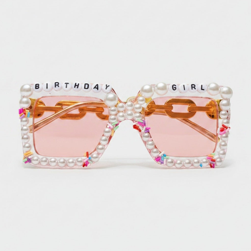 Pearl Beaded Birthday Girl Sunglasses - Flower Field Hair Clip #B05 Transparent Pink – eyewear (view 1)