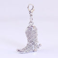 Rhinestone Cowboy Boot Keychain - Silver Crystal