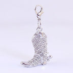 Rhinestone Cowboy Boot Keychain - Silver Crystal
