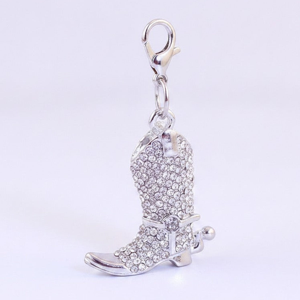 Rhinestone Cowboy Boot Keychain - Silver Crystal