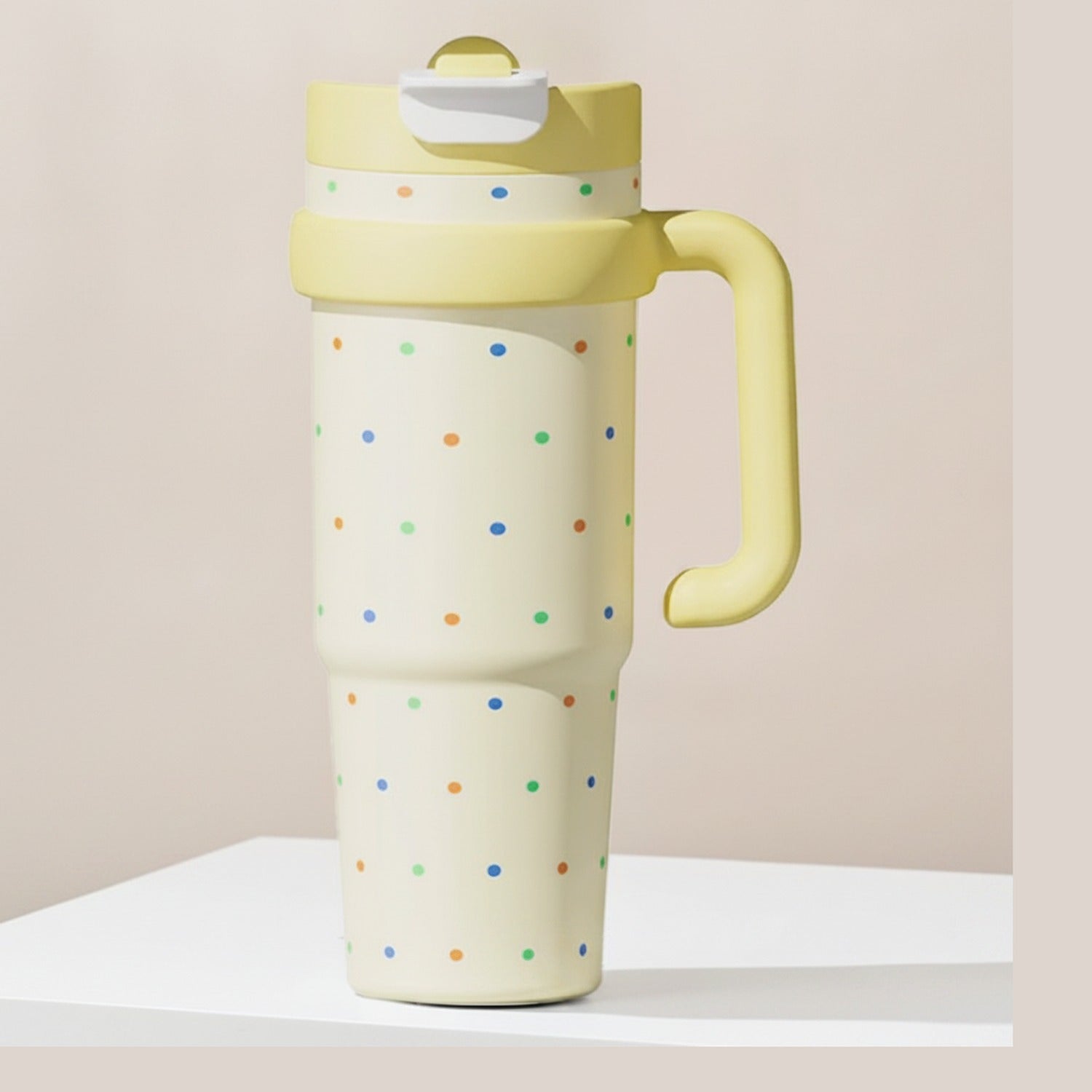 Pastel Yellow Polka Dot Travel Tumbler With Handle – novelty & toys (view 1)