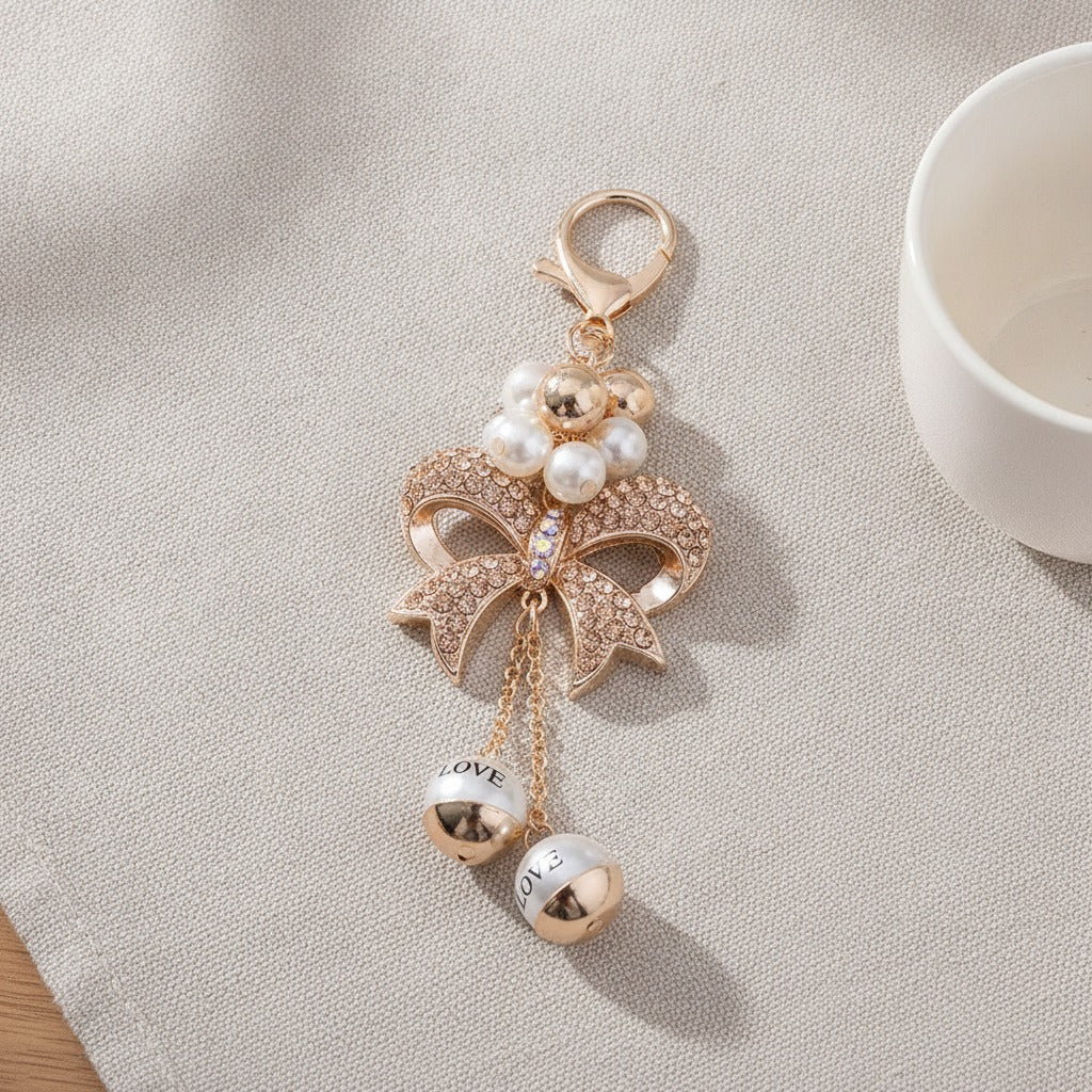 Sparkle Bow Charm Keychain - Champagne