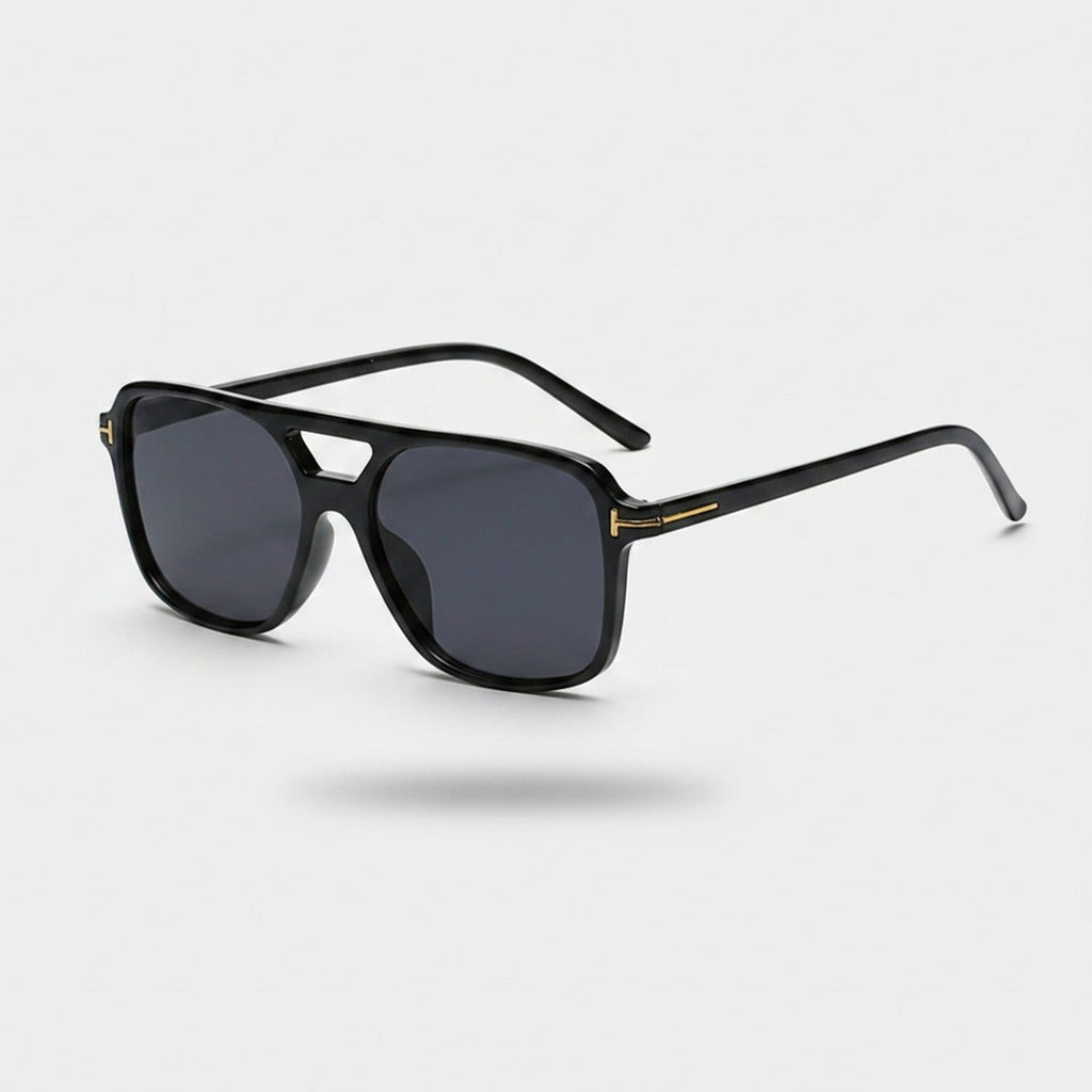 Black Square Aviator Sunglasses With Gold Accent – eyewear (view 1)