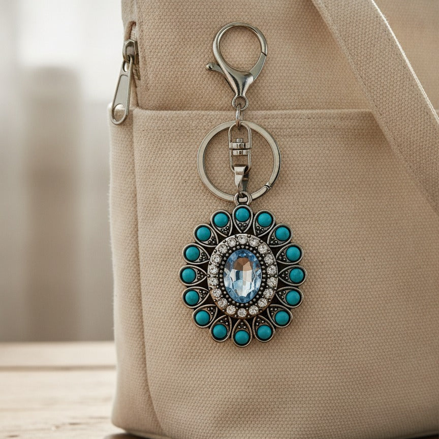 Turquoise Sunburst Charm Keychain - Type 1