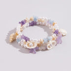 Beaded Shell Charm Bracelet - Lavender Mix
