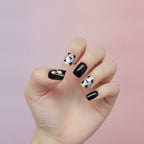 Cow Print Press-On Nail Set - Black & Silver Cow