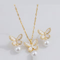 Butterfly Pearl Drop Necklace - Gold