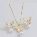 Butterfly Pearl Drop Necklace - Gold