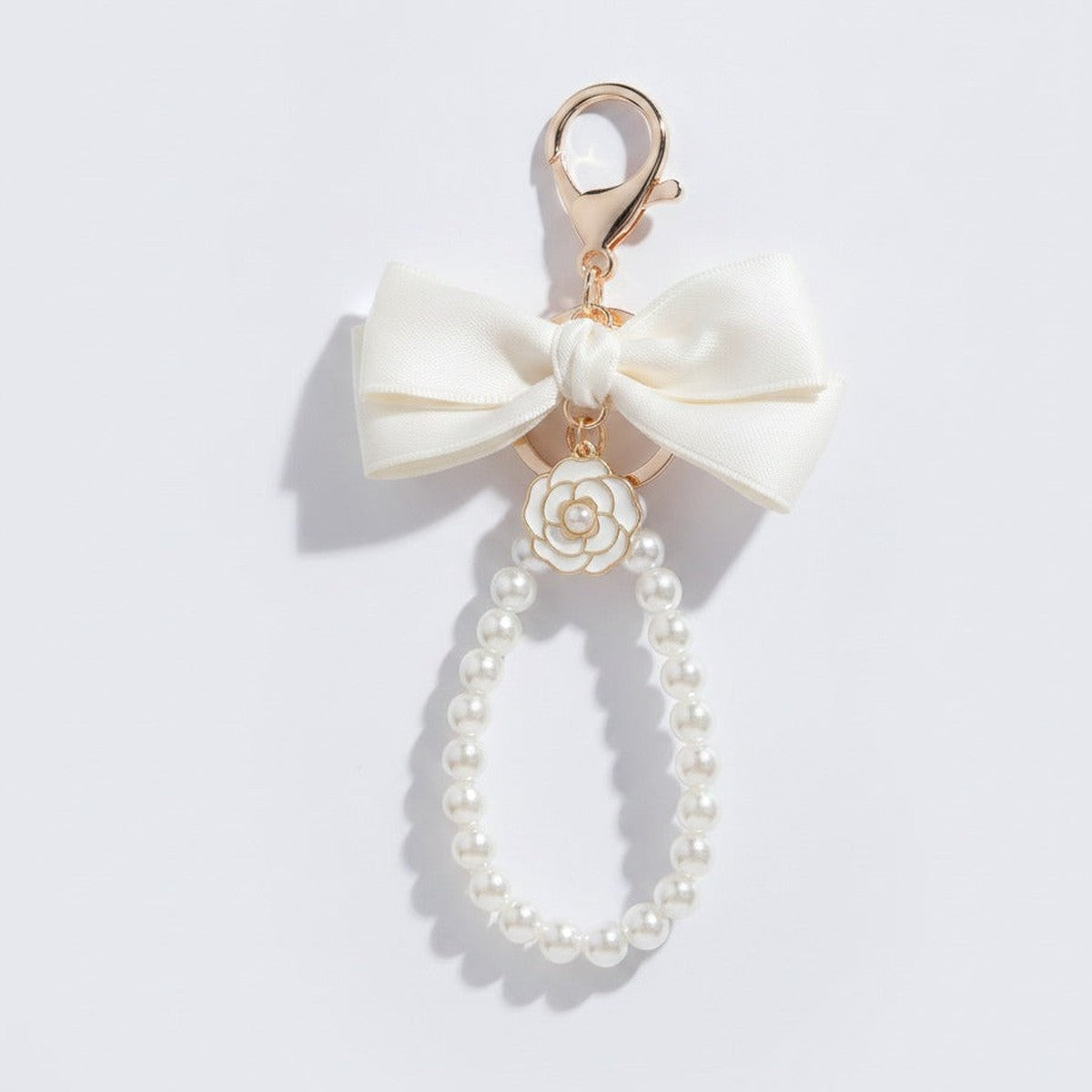 Pearl Bow Charm Keychain - White