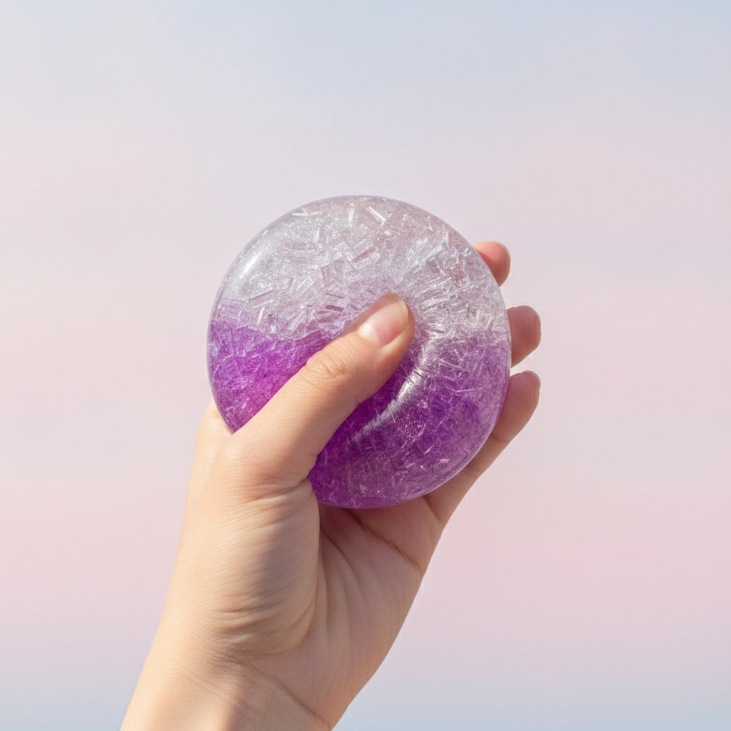 Sparkly Squishy Ball - Purple - squeeze in hand