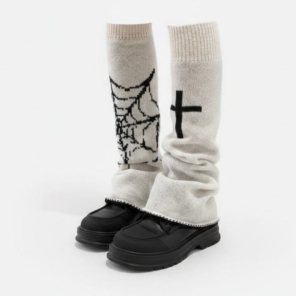Gothic Cross Knit Arm Warmers - White