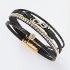 Black Leather Infinity Rhinestone Multi-Strand Bracelet – jewelry (view 1)
