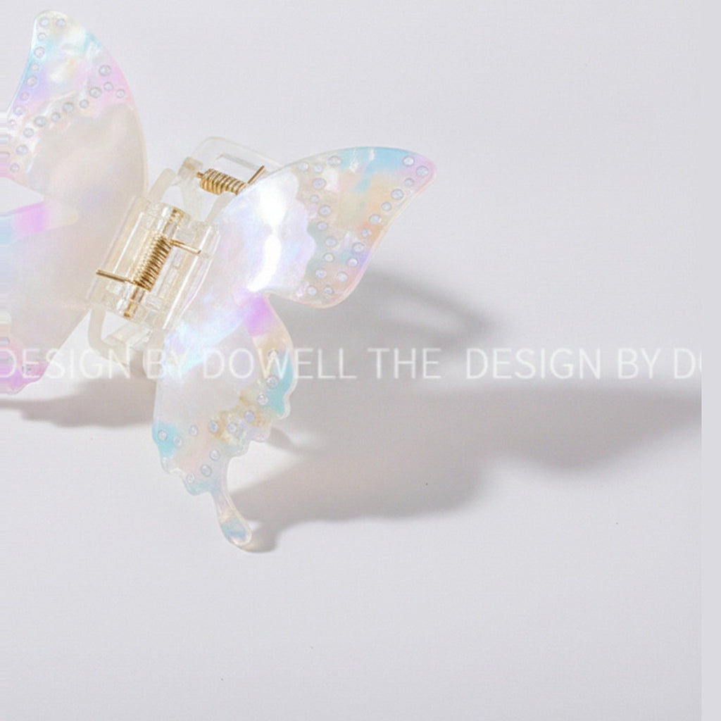 Butterfly Pearl Beaded Hair Claw Clip - Rainbow White 8.5cm – hair accessories (view 1)