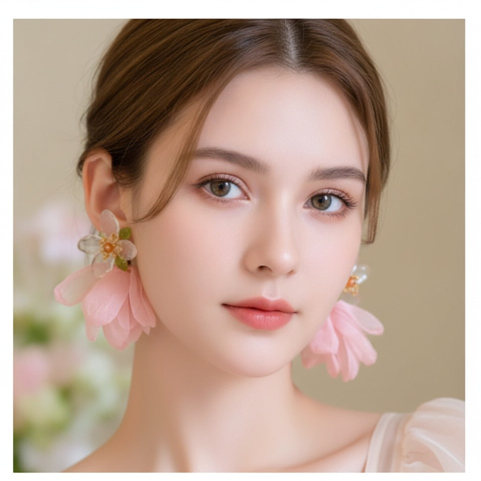 Pom Pom Petal Drop Earrings - Type 21