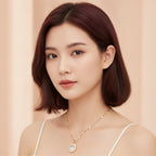 Oval Halo Crystal Pendant Necklace - Gold