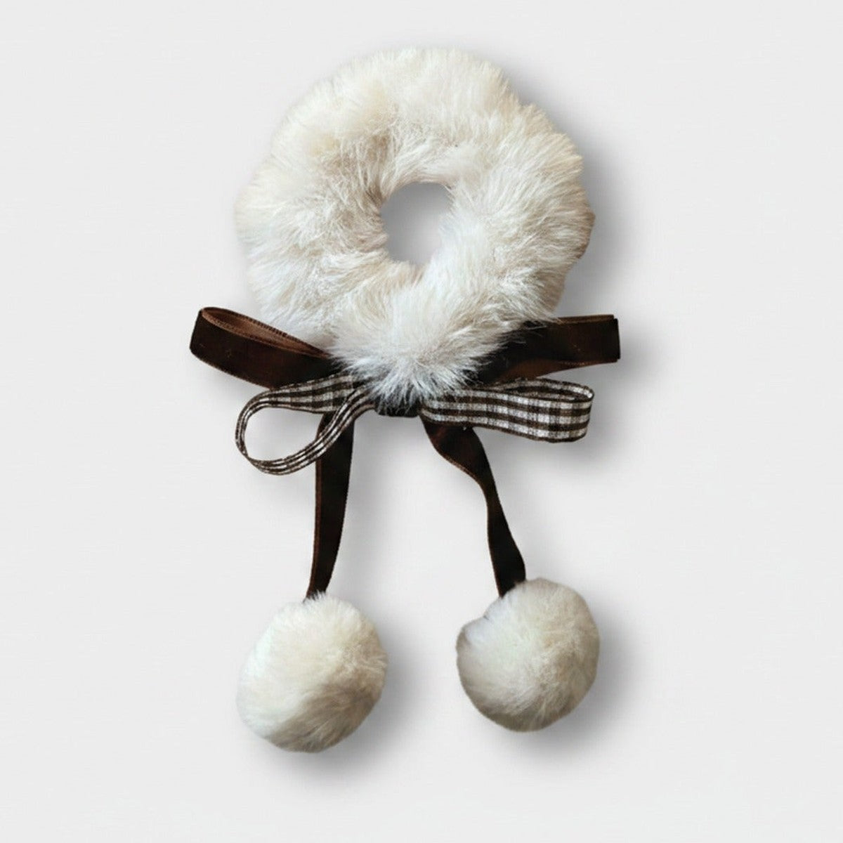 Fuzzy Scrunchie With Brown Ribbon Bow – hair accessories