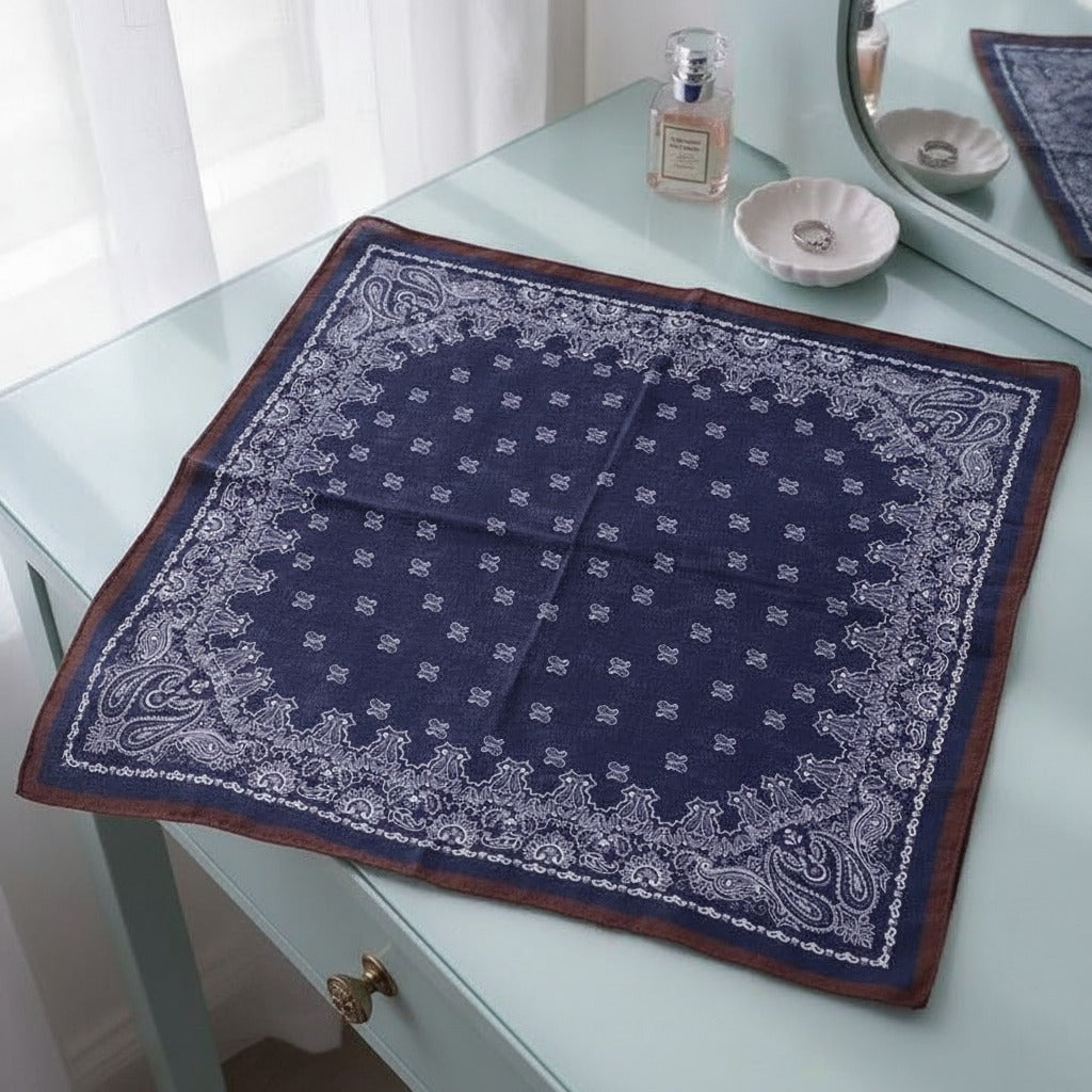 Ornate Bandana Square Scarf - Burgundy