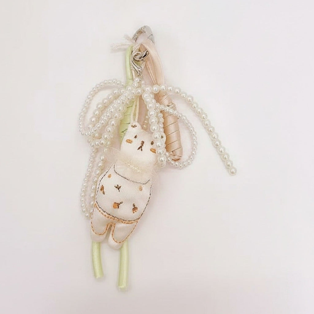 Pearl Beaded Cute Bunny Acrylic Keyring – novelty & toys (view 1)