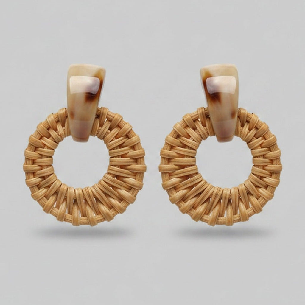 Woven Rattan Circle Drop Earrings – jewelry (view 1)
