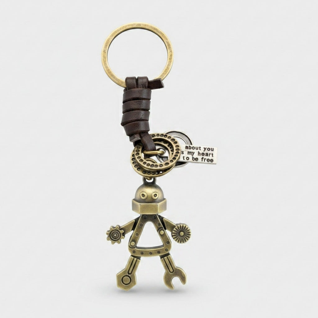 Steampunk Robot Brass Charm Keyring – novelty & toys (view 1)
