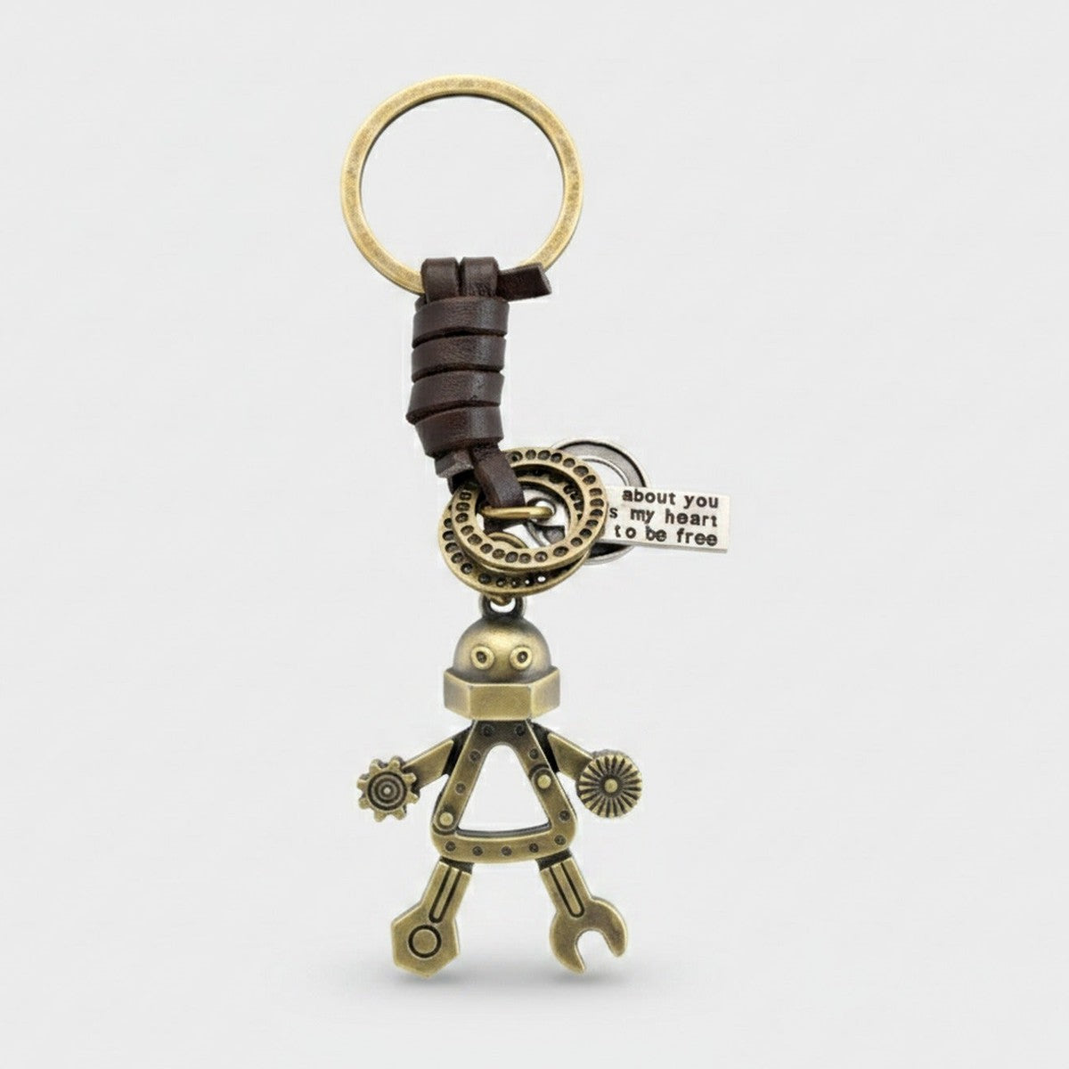 Steampunk Robot Brass Charm Keyring – novelty & toys (view 1)