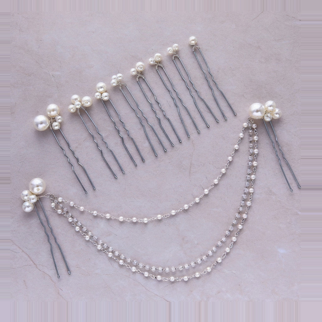 Pearl Hair Pin Set - Silver Pearl
