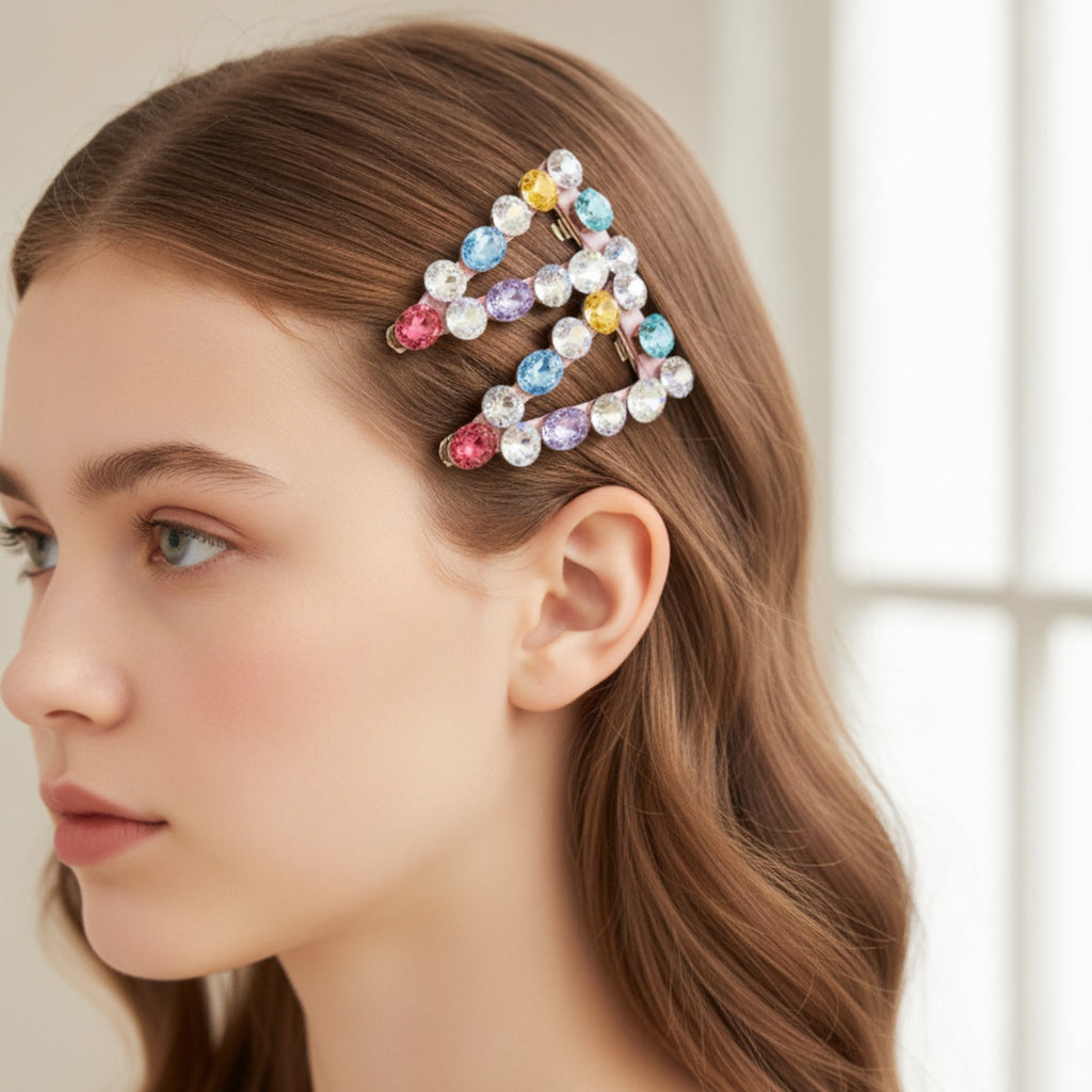 Sparkle Rhinestone Hair Clip Duo Pink Accent