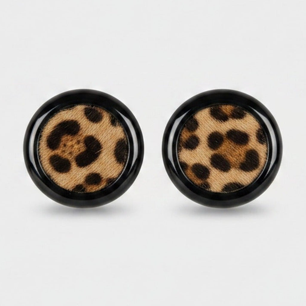 Leopard Print Black Circle Stud Earrings – jewelry (view 1)