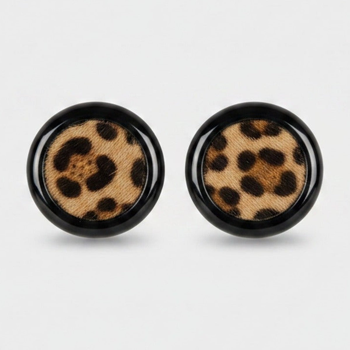 Leopard Print Black Circle Stud Earrings – jewelry (view 1)