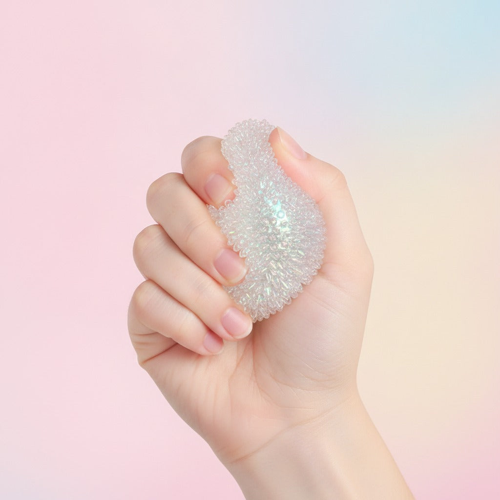 Sparkling Texture Squishy Ball - Clear - squeeze in hand