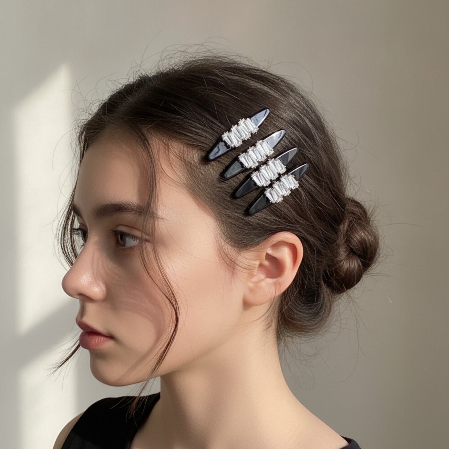 Rhinestone Black Clip Hair Pin Set Trapezoid Rhinestone