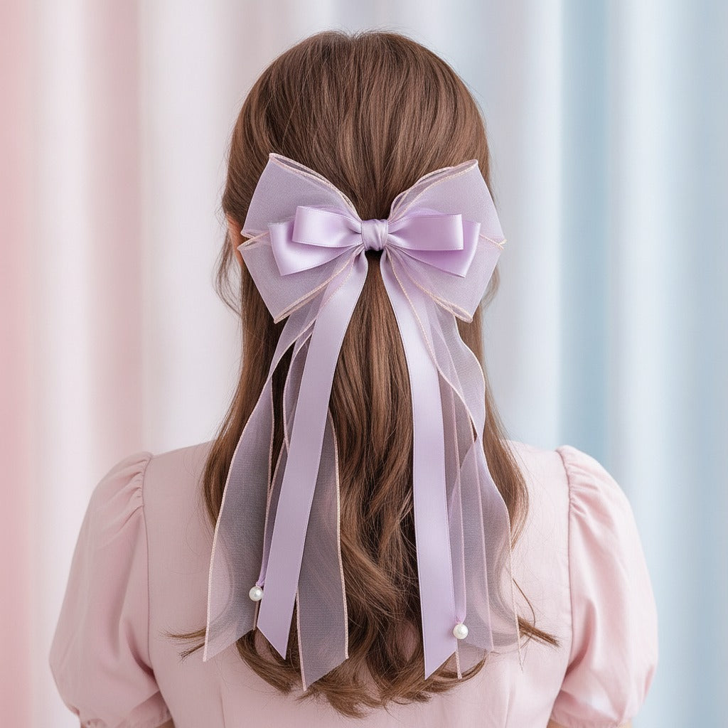 Sheer Bow Hair Claw - Purple