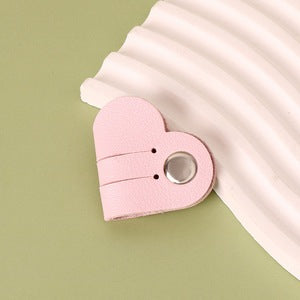 Heart PU Leather Cable Organizer Earphone Holder Strap - Pink