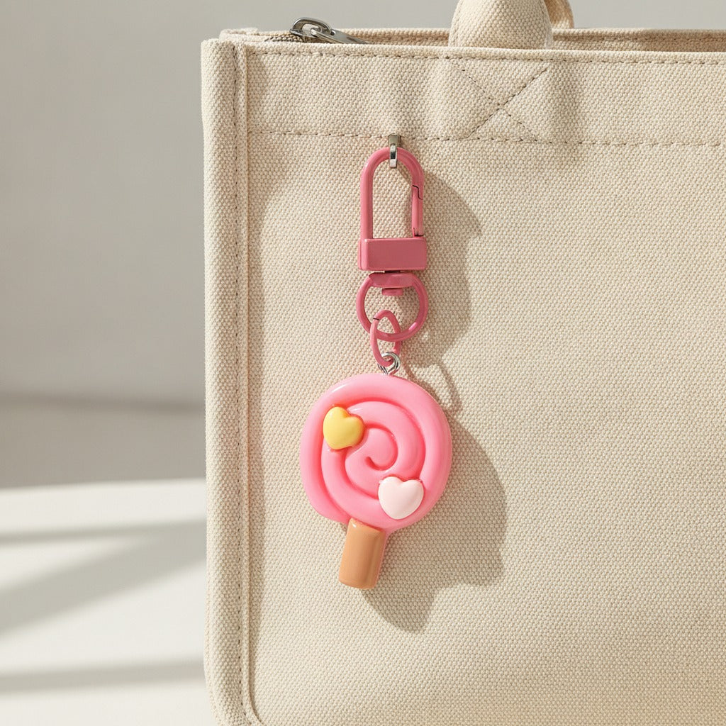 Lollipop Charm Keychain - Rose Red