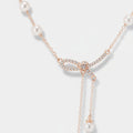 Pearl Bow Lariat Necklace - Rose Gold Pearl