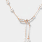 Pearl Bow Lariat Necklace - Rose Gold Pearl