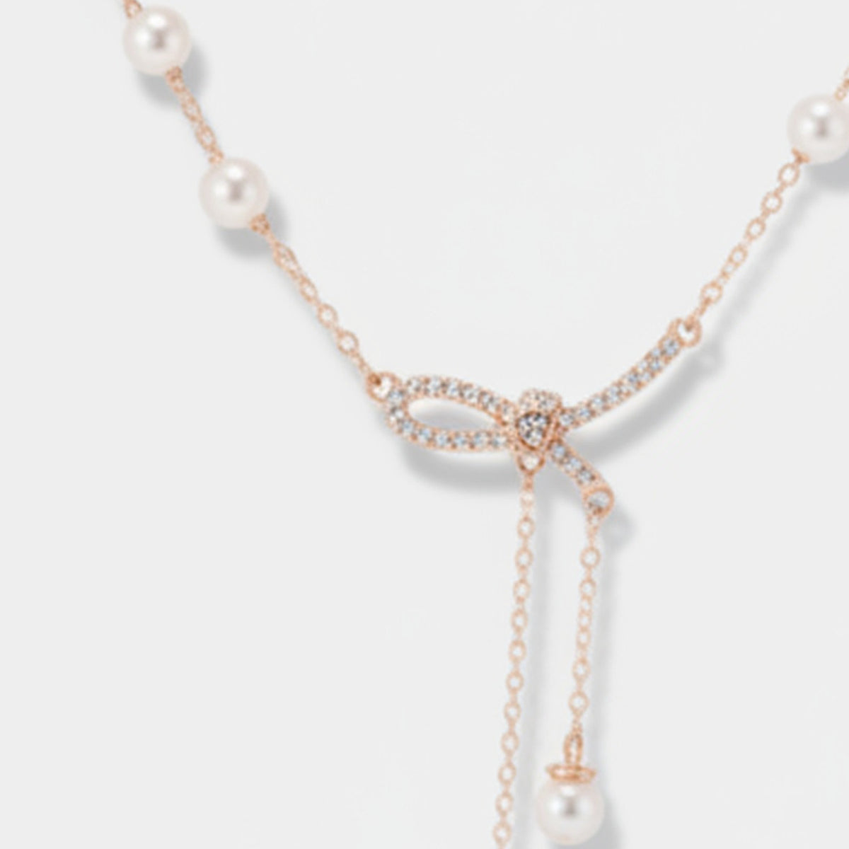 Pearl Bow Lariat Necklace - Rose Gold Pearl